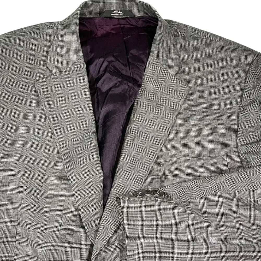 Haggar Black Label 46R 38x29 Grey Suit Set Glen Plaid Wool Blend Blazer Trousers